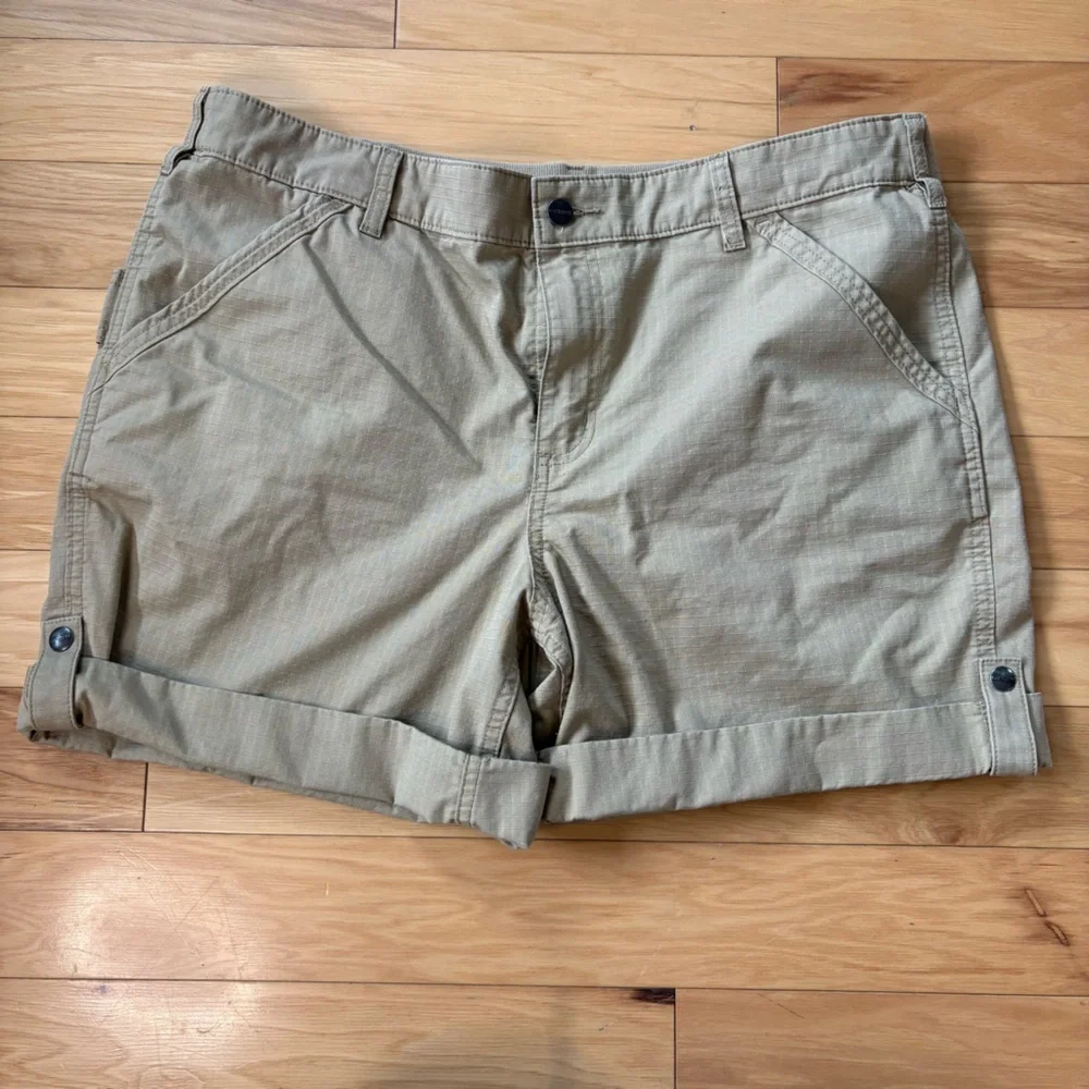 Carhartt Force Original Fit Work Shorts Women 18 Khaki Ripstop Cotton